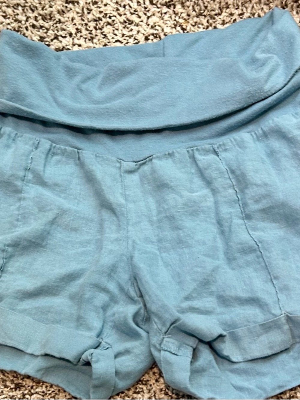 Fresh Laundry Foldover Linen Shorts Blue Sz XS 100% linen